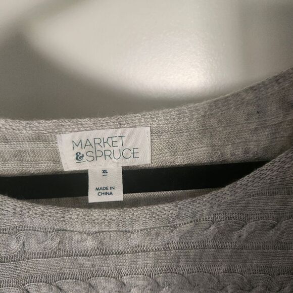 Market and Spruce Gray Knit Sweater Long Bat Sleeve Rounded Neck Size XL - Picture 3 of 8